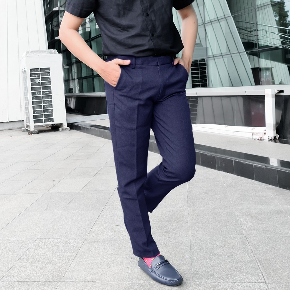 MYSTERICOUS Celana panjang Casual Formal Harian Slimfit MYST - Blue Navy ( Bahan Super Adem )