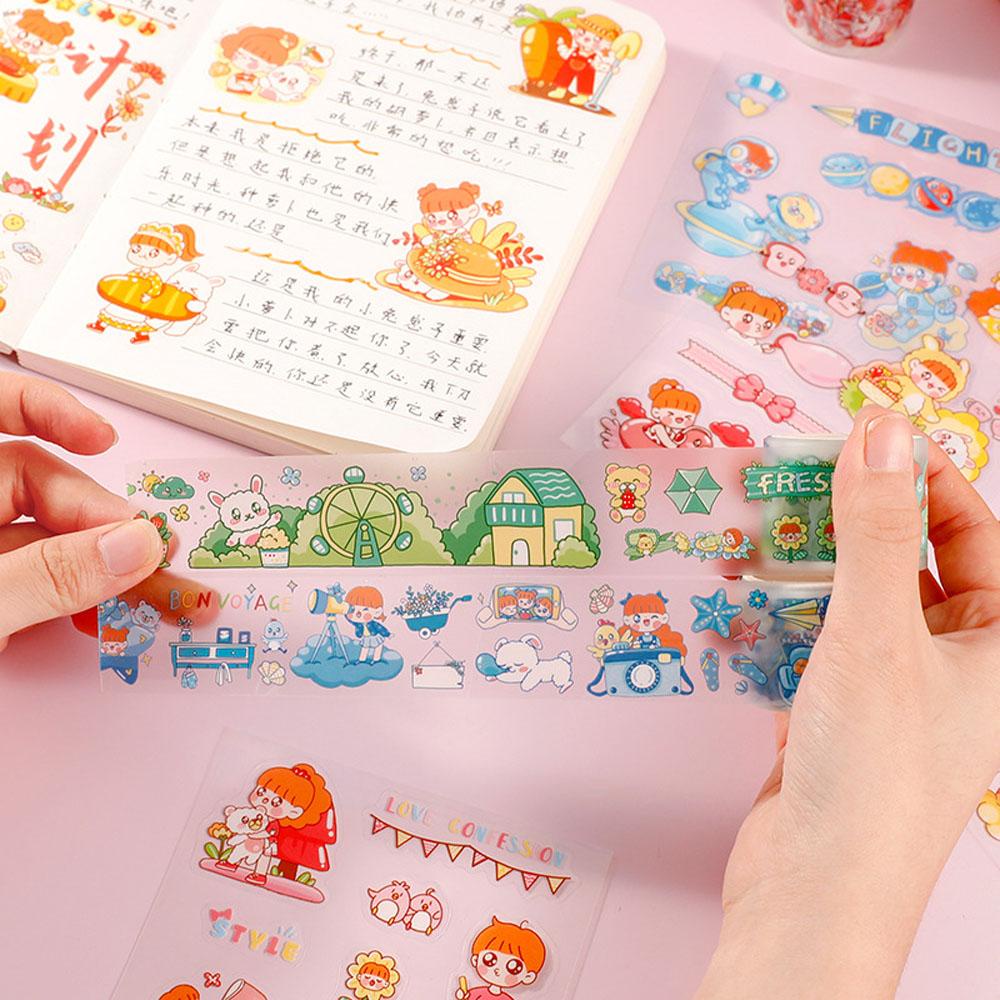 Agustin Set Stiker Scrapbooking Karakter Kartun Lucu Kawaii Bear Bunny Kelinci Kucing Hewan Peliharaan Anak Perempuan Pola DIY Diary Album Foto Makanan Penutup Pola Stiker Hias