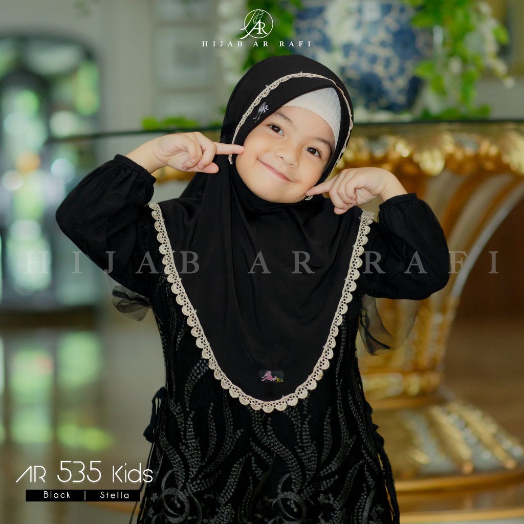 Arrafi Jilbab Anak Polos AR 535 Kids Variasi Renda Bahan Jersey Stella