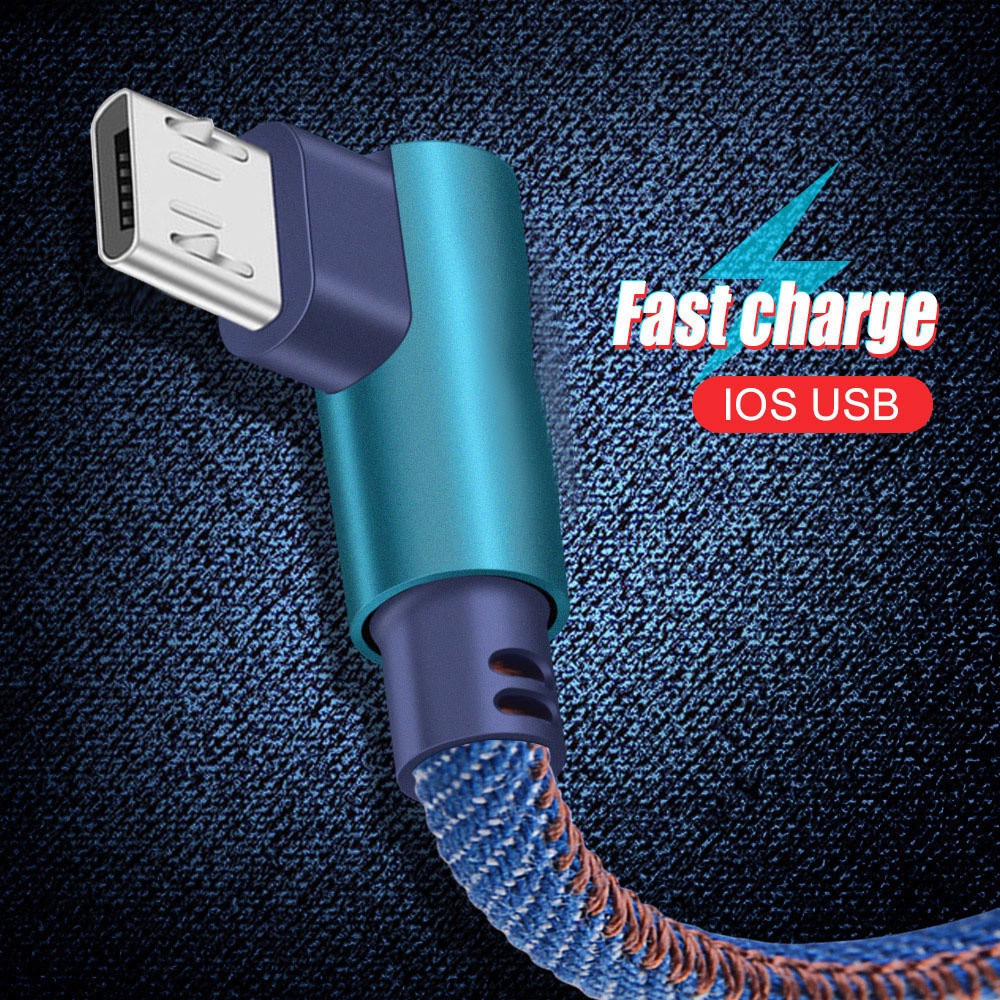 Kabel Data / Charger USB Tipe c Model Siku Ganda Panjang 1m Warna Biru Untuk Android