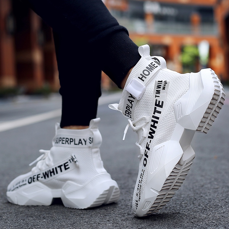 COD Fashion Olahraga Sepatu Pria Running Sneakers High Cut Kets Sport Off White Ringan Boots Sepatu Keren 116