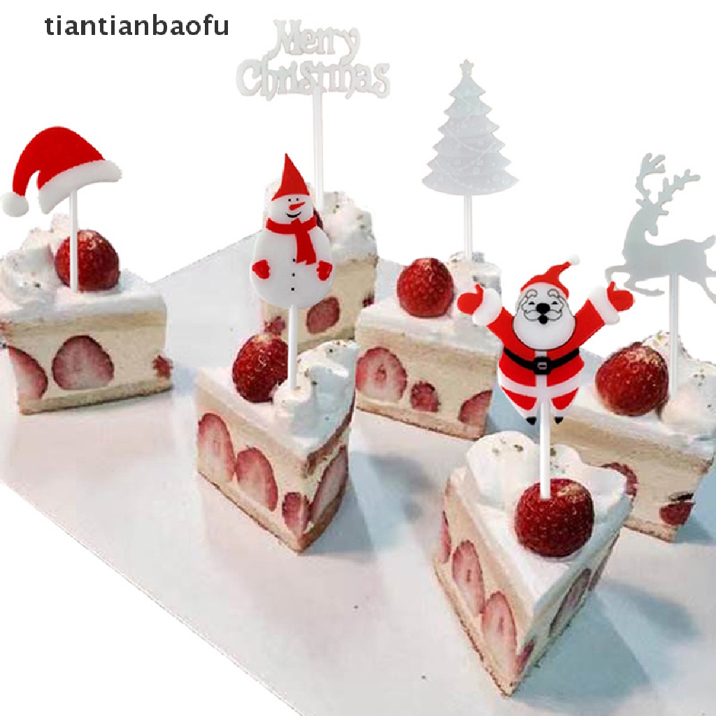 10 Pcs Garpu Buah / Kue / Dessert Mini Motif Kartun Santa Rusa / Pohon