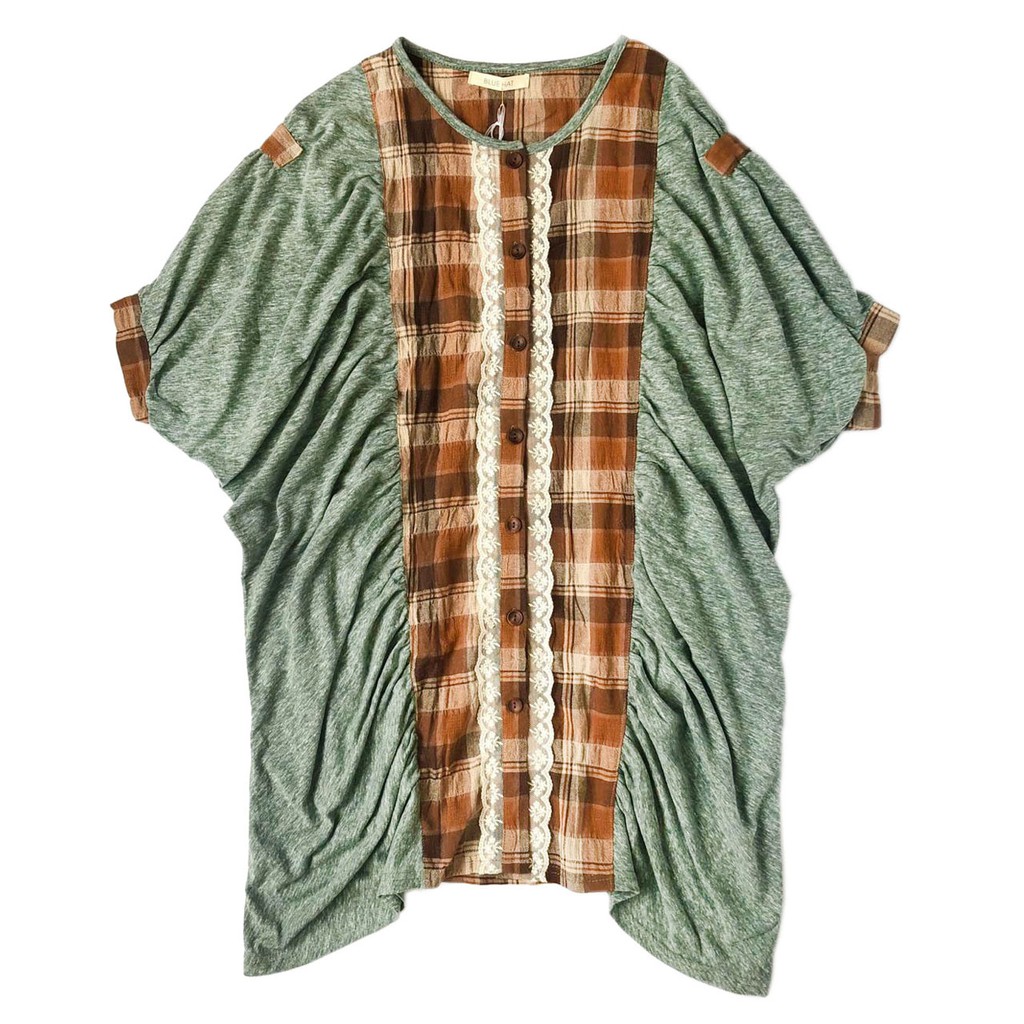 Tunik Outer Kaos Drapery Kombinasi Kotak Kancing Depan Korea Import