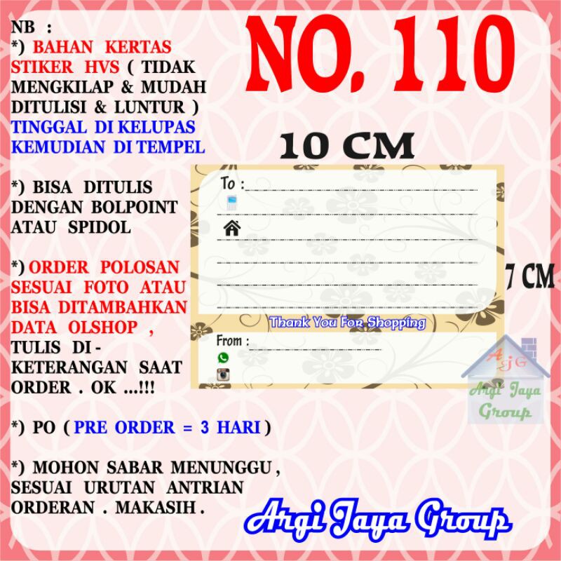 

Stiker HVS - Stiker Pengiriman - Sticker Alamat Olshop Murah Nomer 110-10x7cm