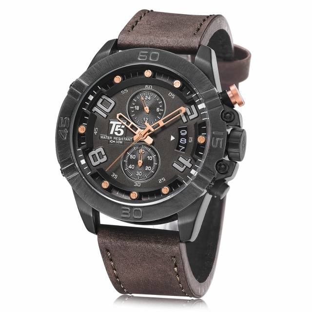 TERMURAH... JAM TANGAN KULIT T5 H 3638 ORIGINAL, CHORONOGRAPH STOPWATCH