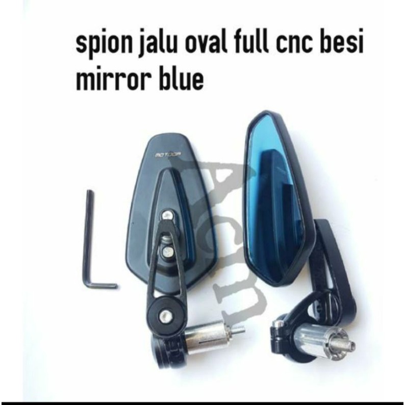 Spion jalu end bar bulat & oval cnc Beat scoopy vario Mio soul xeon Nmax Aerox Pcx Adv dll universal-Oval kaca biru