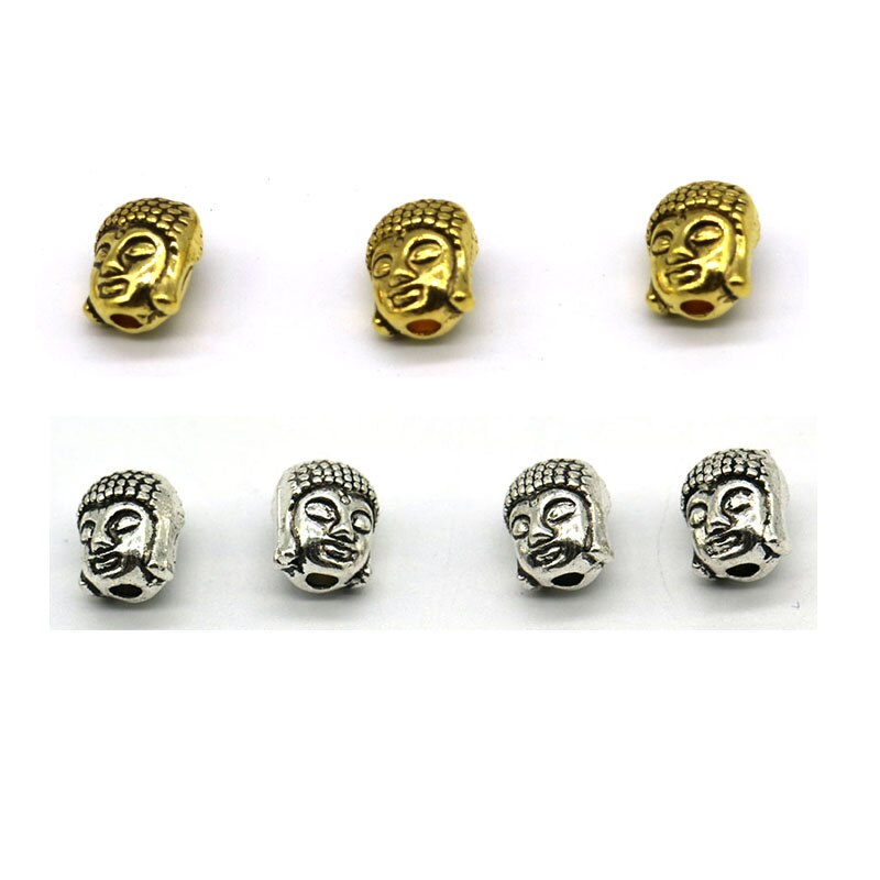 CHARMS 20pcs / Lot Manik-Manik Spacer Kepala Buddha Tibet Bahan Metal Warna Silver Ukuran 10x8mm 2mm Untuk Membuat Perhiasan