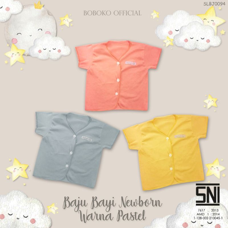 Baju Bayi Pendek Boboko Newborn Warna Pastel isi 6 Pcs 0-6 bulan