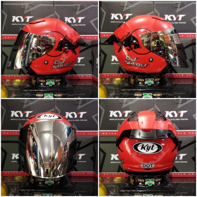 KYT DJ MARU FIRE RED FULL PAKET GANTENG RED BULL VISOR IRIDIUM + SPOILER
