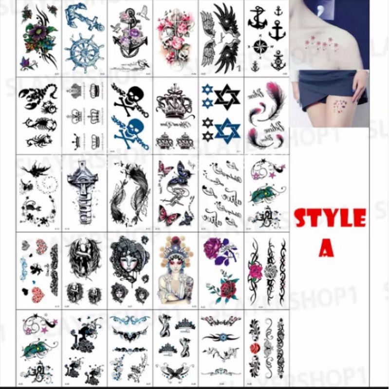 30 Pcs Gambar Bebas Pilih Tato Temporer Tahan Air Motif  Kalajengking Simbol Jangkar Kupu Bunga Unik