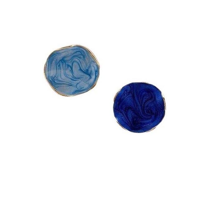 Anting Klip Tanpa Tindik Bentuk Bulat Asimetris Warna Biru Untuk Wanita