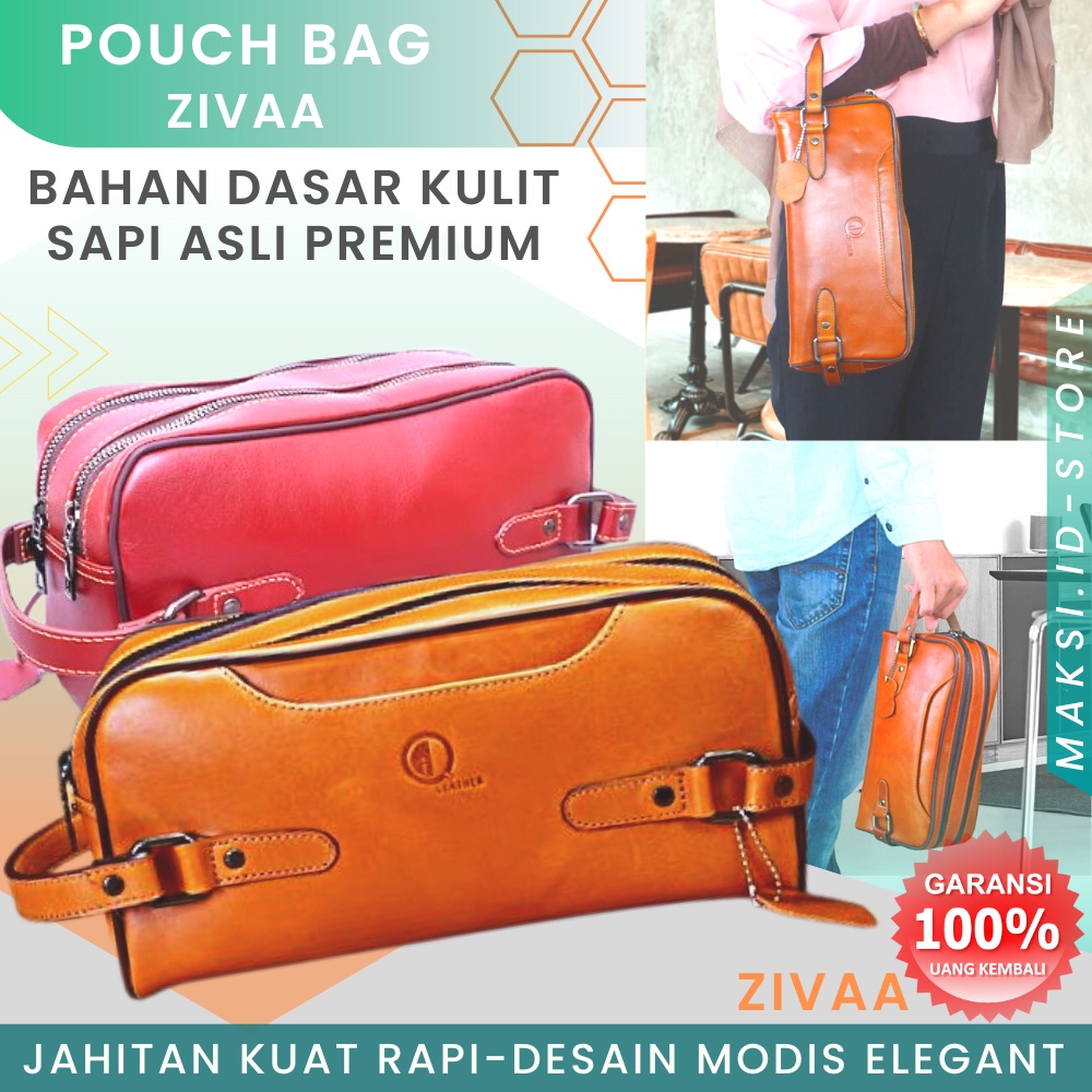 Tas Pouch Bag Clutch Bag Kulit Sapi Asli Pria Wanita Multifungsi AP02 ZIVAA ALICE LEATHER KULIT SAPI ASLI PREMIUM STYLISH WATERPROOF GARANSI ORIGINAL