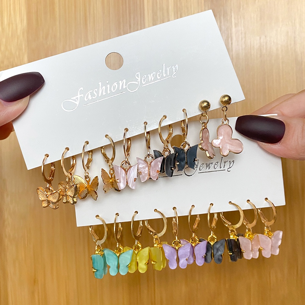 10pcs / Set Anting Bentuk Kupu-Kupu Bahan Akrilik Untuk Wanita