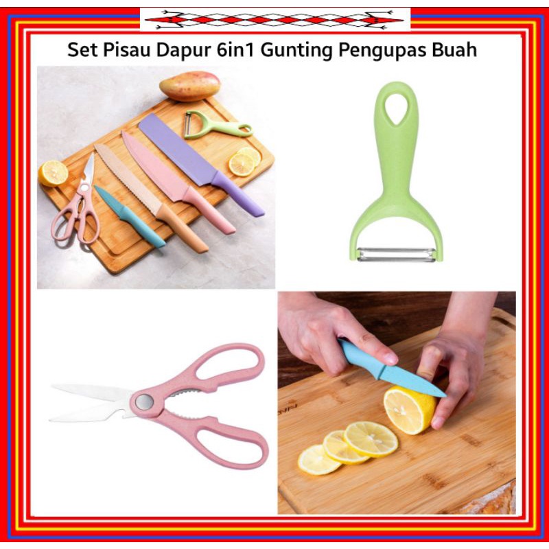 Set Gunting Pisau Dapur 6 in1 Gunting Peeler Pengupas Buah Eaeaabch
