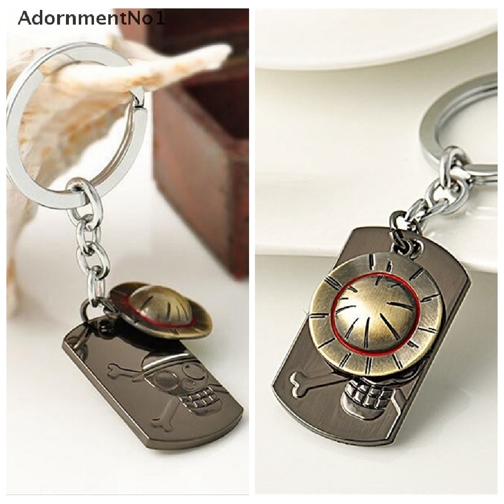 [AdornmentNo1] Fashion Anime One Piece Luffy Straw Hat Skull  Stainless Steel Keychain Key Ring [new]