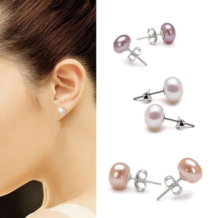 Anting Tusuk Sterling Silver 925 Hias Mutiara Air Tawar 7mm untuk Wanita