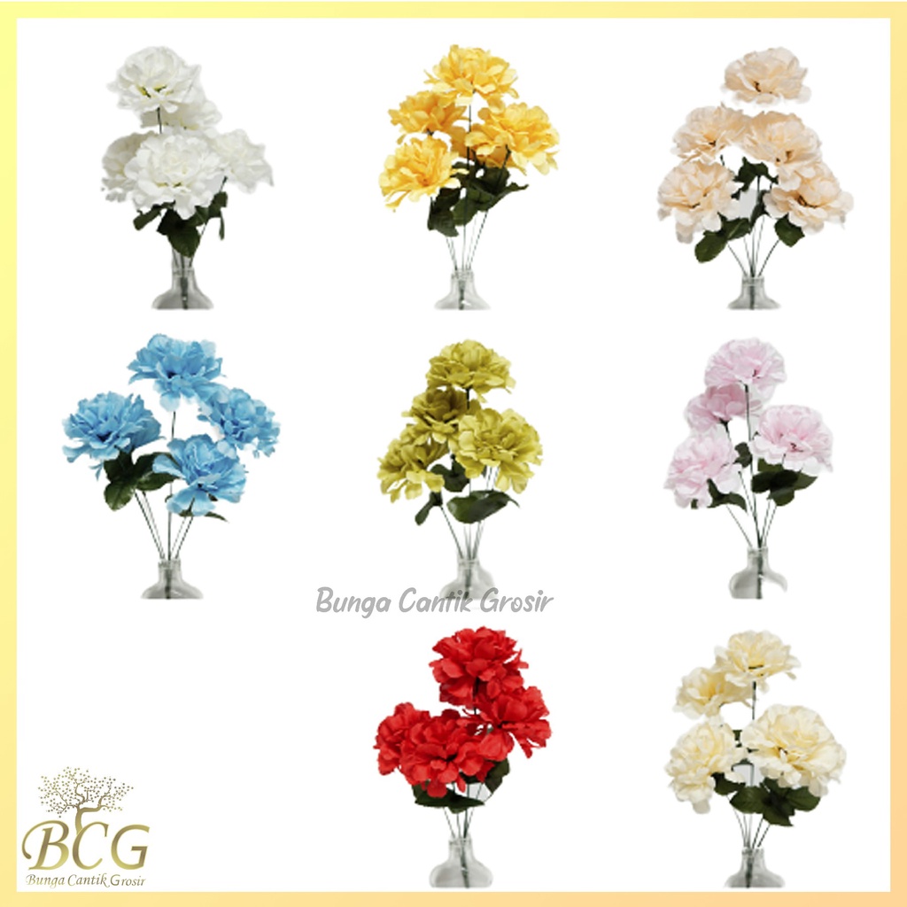 Bunga Anyelir Bola X5 (Lusinan) Bunga Dekorasi Mawar Peony Artificial