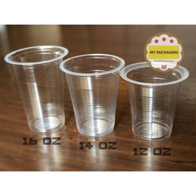 Gelas Cup Plastik 10oz 12oz 14oz 16oz (50 Pcs) - BERAT 4GR merek GRAPE Cocok untuk Usaha Minuman - Tea ThaiTea Juice Milk Choco Coffee kopi teh boba Pop ice jus es buah Kolak Rujak - Bisa di press tanpa tutup