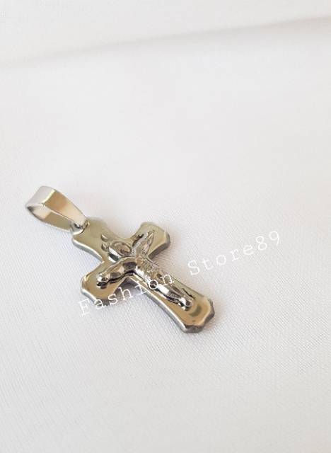 Kalung fashion import titanium Salib jesus titanium white Antikarat ST02 bestquality