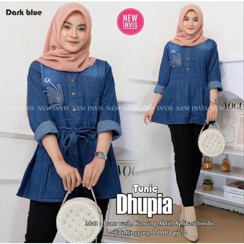 Tunik Dhupia Jeans/Baju Muslim/Busana Muslim/Pakaian Wanita/Tunik Murah/Tunik Jeans