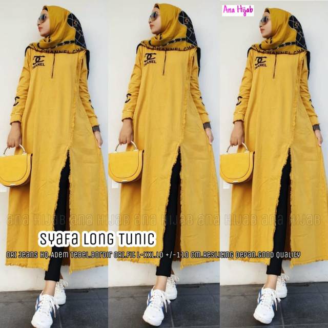 SYAFA LONG TUNIK JEANS / ATASAN WANITA BORDIR