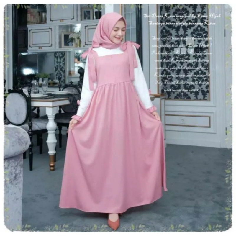 gamis anak perempuan ABG kiva/kiva anak perempuan tanggung termurah/baju muslim moscrepe kekinian ga