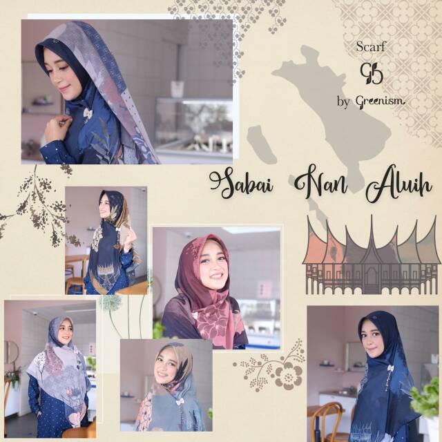 Scarft Greenism Sabai nan ALuih / Hijab segiempat greenism