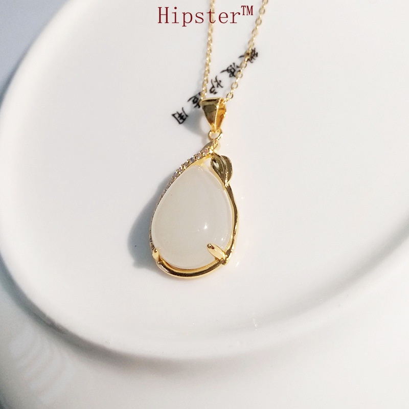 Creative Fashion Hot Sale Natural Hetian White Jade Pendant Gold Necklace