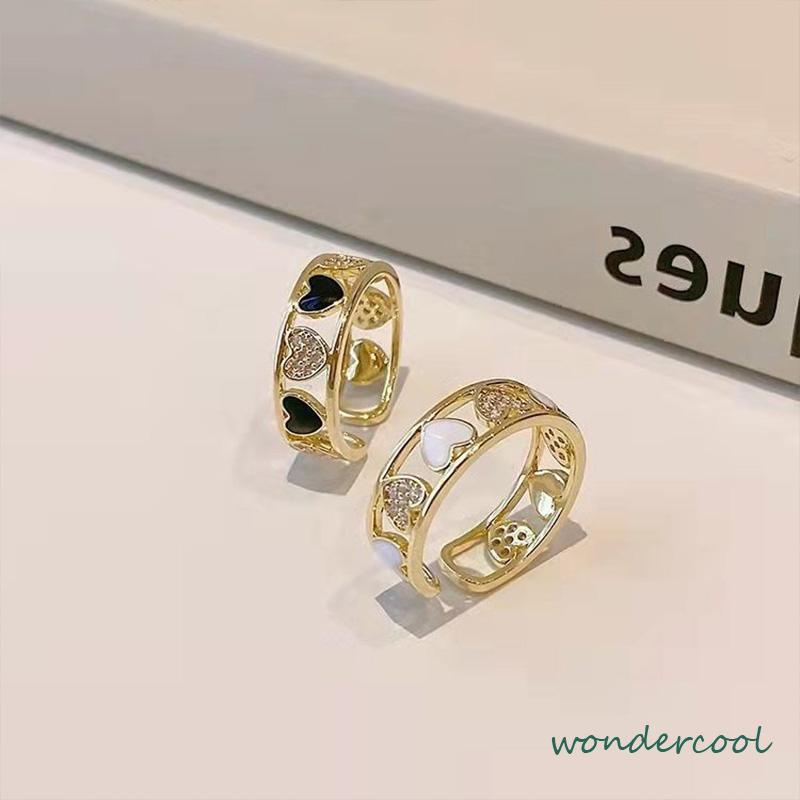 Cincin Ringan Mewah Hollow Keluar Berlian Imitasi Cinta Chic Advanced Adjustable Cincin Wanita-Won