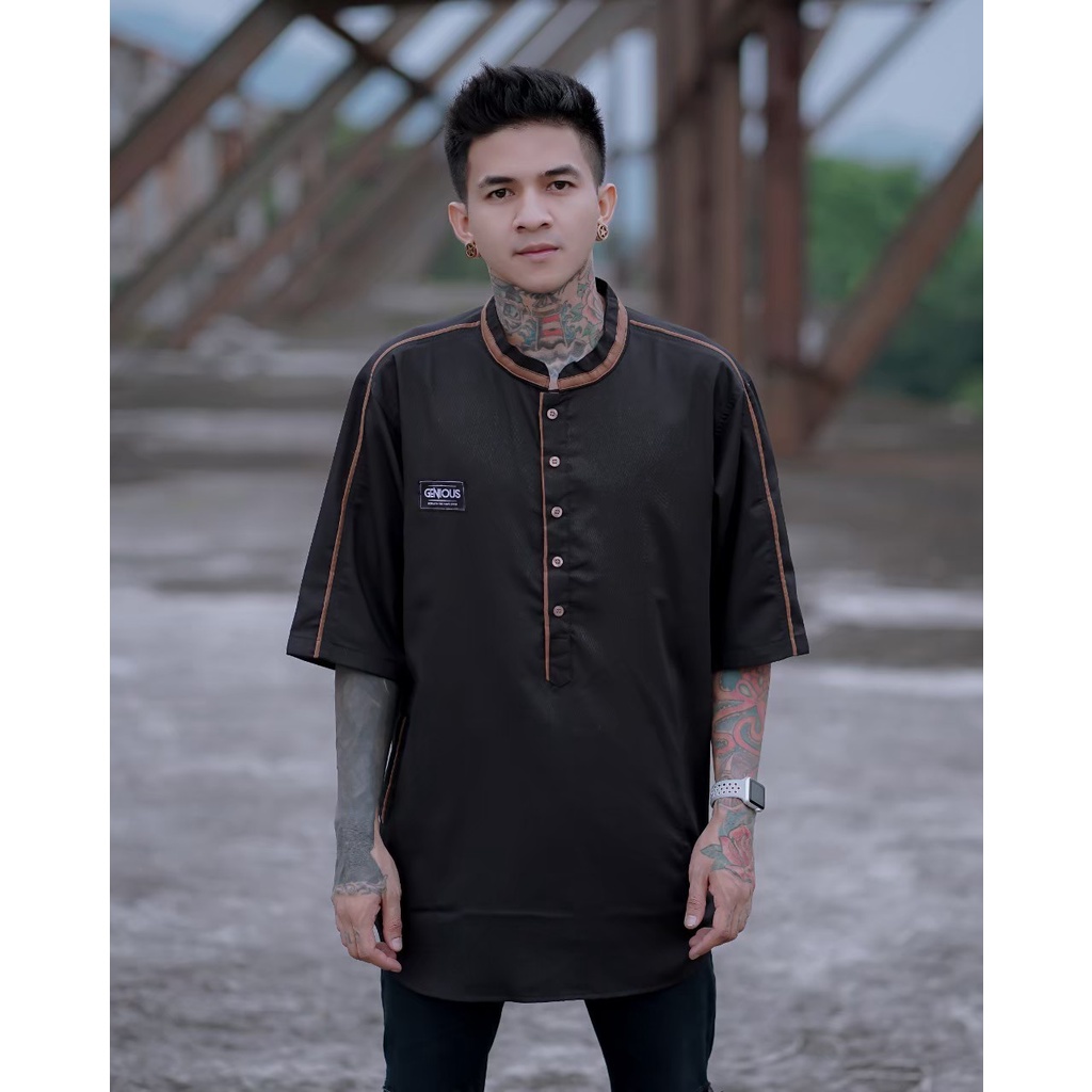 [COD] BAJU KOKO KURTA PRIA / BAJU KOKO MUSLIM ATASAN /MUSLIM PRIA BAJU KOKO LENGAN 3/4/ BAJU KOKO TERLARIS  - HITAM M L XL