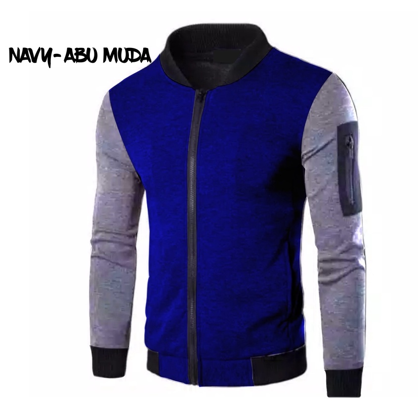 JAKET BOMBER DEWASA PRIA JUMBO FLEECE KOMBINASI MURAH