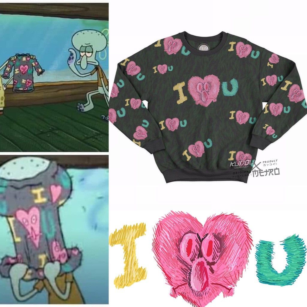 Sweater Crewneck Squidward Eyelash FP Sweater Bulu Mata Spongebob Squarepants