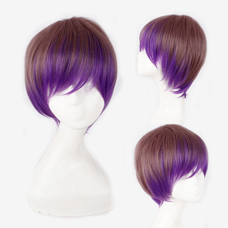 LOL-54 wig rambut palsu daily lolita cosplay gradasi pria ungu