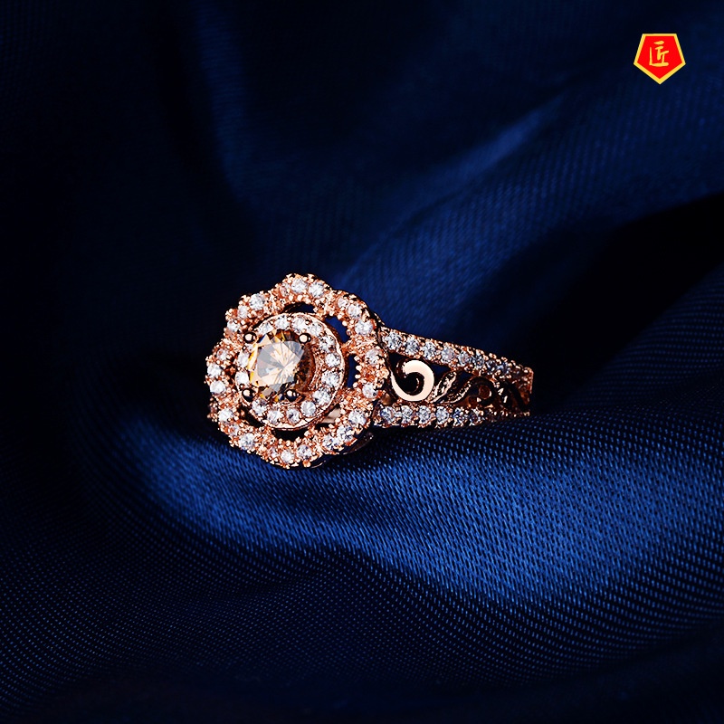 [Ready Stock]Luxury Full Diamond 18K Rose Gold Ring