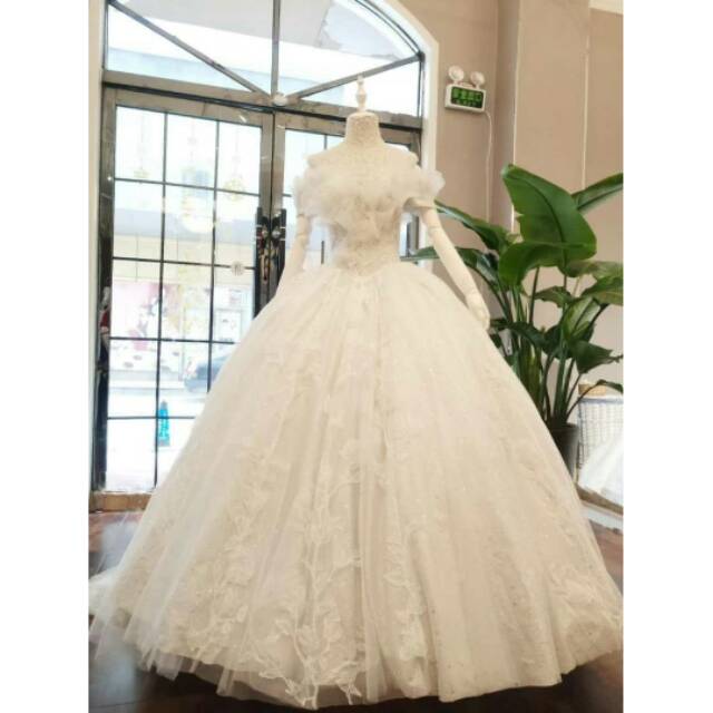 Pre Order gaun pengantin ballgown baju pengantin lengan sabrina wedding dress import wedding gown
