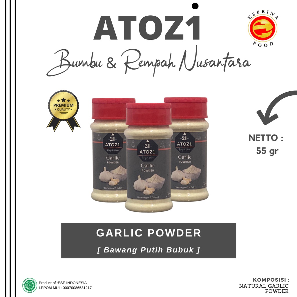 

GARLIC POWDER - Bawang Putih Bubuk - ATOZI - Kemasan botol 55 gram