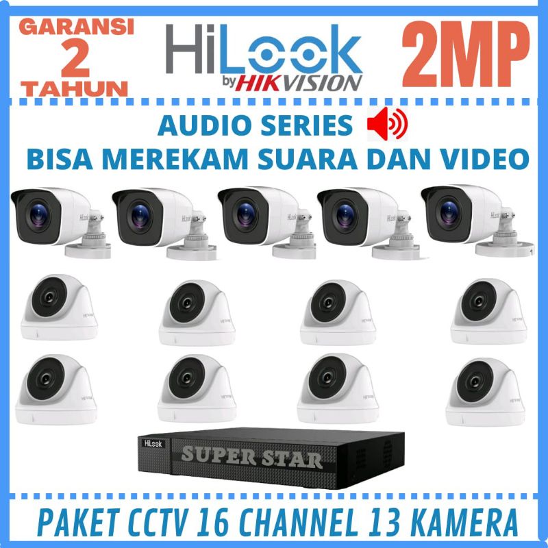 PAKET CCTV HILOOK 2MP 16 CHANNEL 13 KAMERA AUDIO SERIES BISA MEREKAM SUARA DAN VIDEO