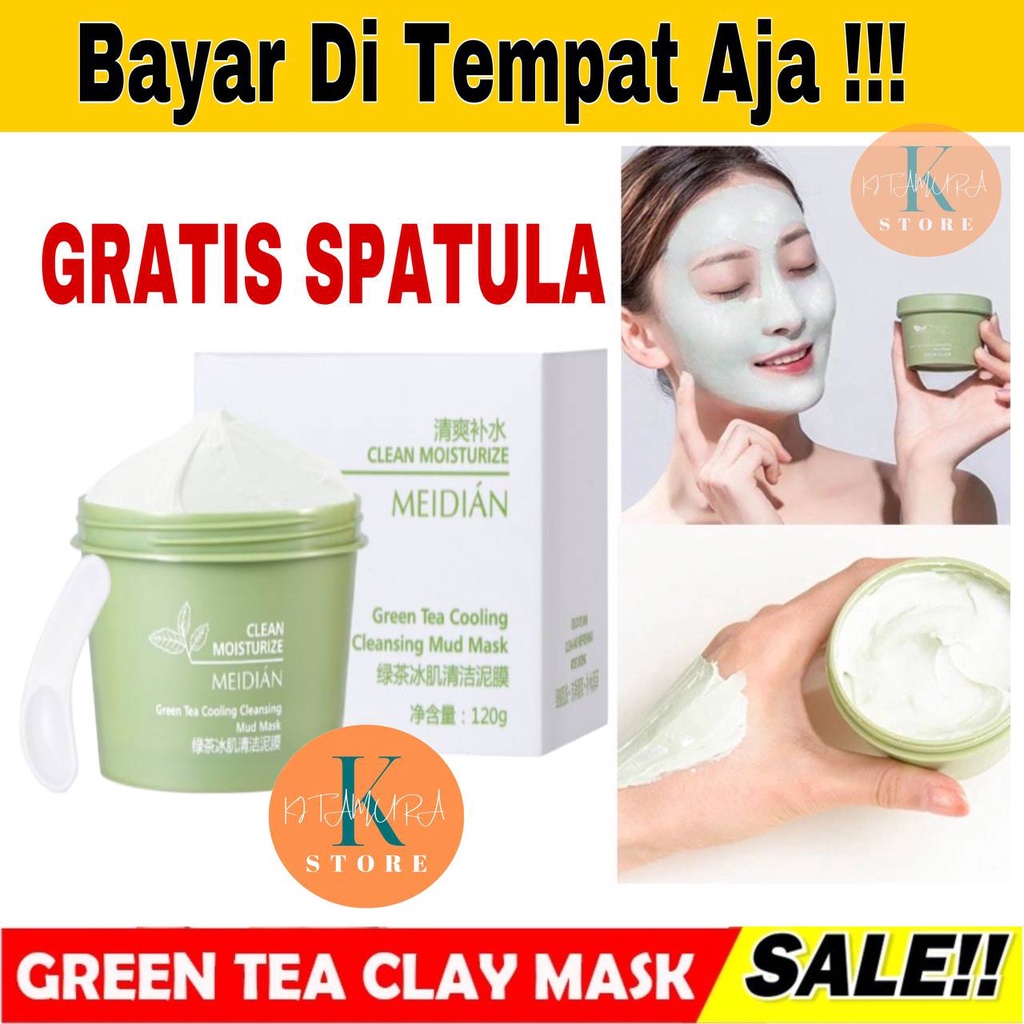 [ COD] Masker Wajah Meidian/Mencerahkan wajah/Antioksidan Kulit/penenang Kulit/Melembutkan Kulit Wajah/Meidian Clay Mask Green Tea Charcoal/Peel Off Mask Greentea/Masker Wajah KF Skin/Cooling &amp; Cleansing Green Tea Mud Mask