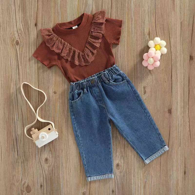 (LOLI-JKT) BS-313 STELAN ANAK CEWEK RENDA DADA + JEANS SIZE 90-140