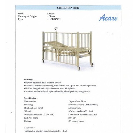 Ranjang Anak Acare Children Bed HCB K3011 - Ranjang Rumah Sakit