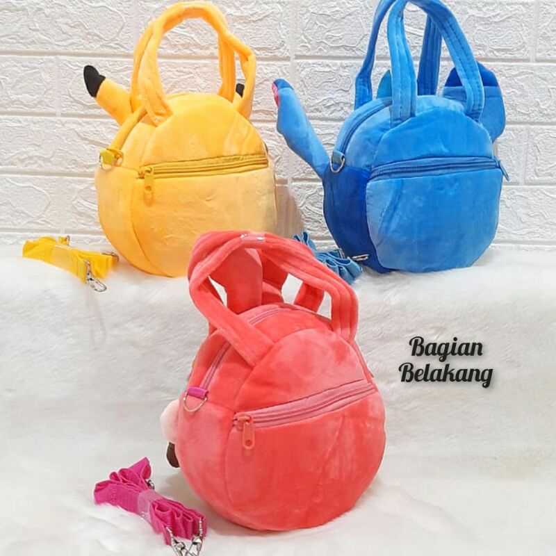 TAS SELEMPANG BONEKA KARAKTER 2IN1/ TAS TENG TENG KARAKTER / TAS SELELMPANG ANAK ANAK