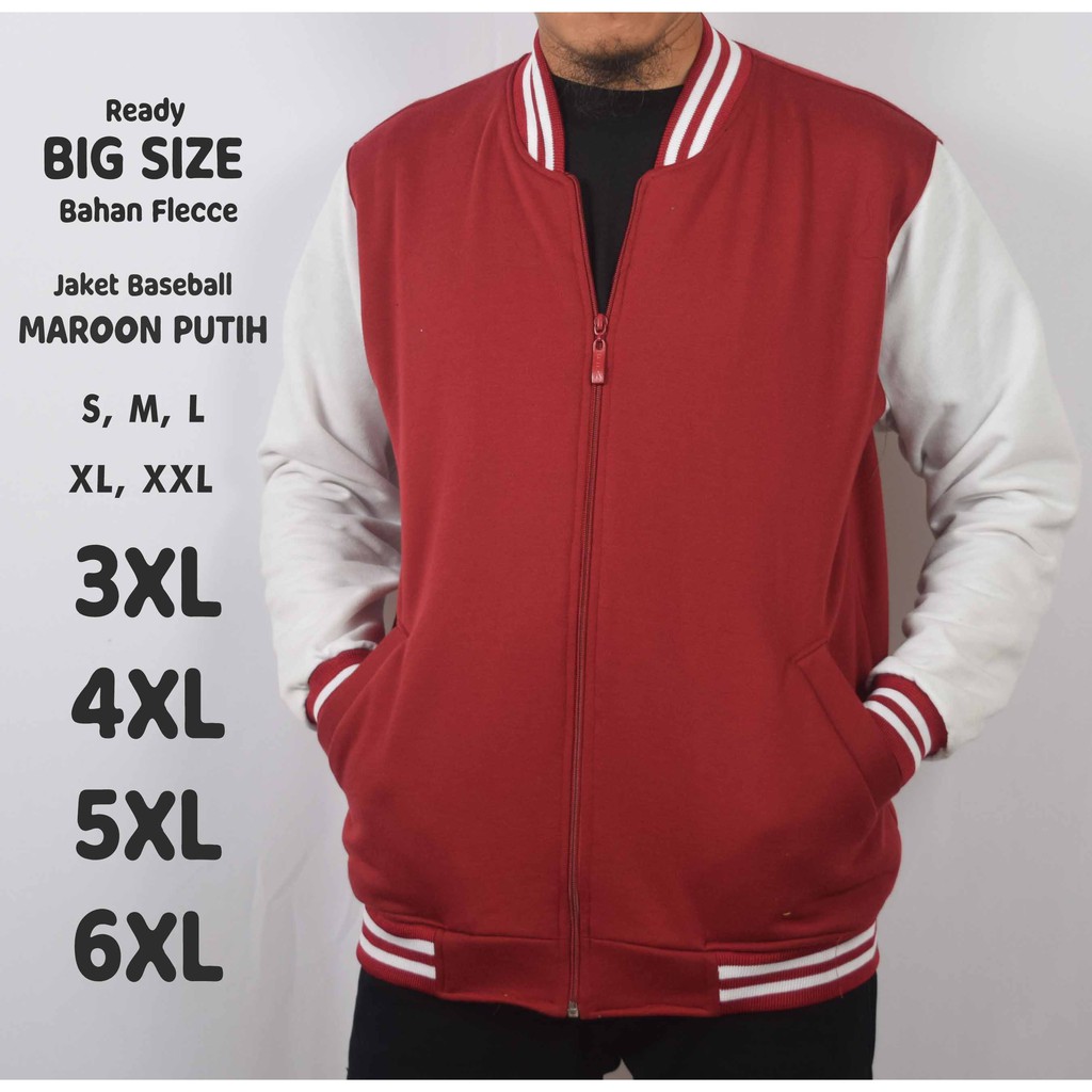 Jaket Bomber Jumbo Big Size Baseball Maroon Putih S M L XL XXL 3XL 4XL 5XL 6XL Polos