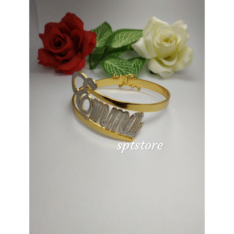 Gelang nama berlapis emas 24 karat