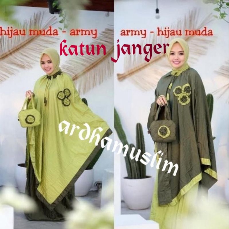 Mukena ponco mawar premium katun janger  Hijau kombi army