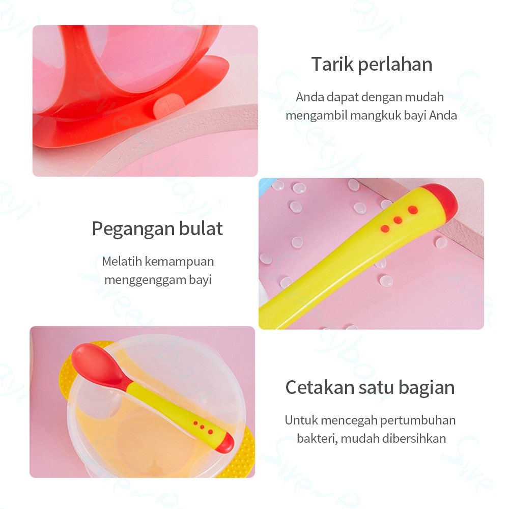 Sweetybayi Mangkok bayi garpu sendok makan bayi dengan sensor panas anti slip mangkuk anak