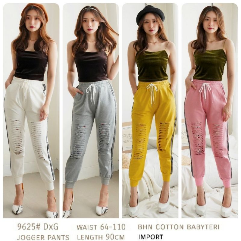 MDLV ~ CELANA JOGGER 9625 DXG RIPPED JOGGER // CELANA JOGGER PANJANG SOBEK // FASHION IMPORT WANITA