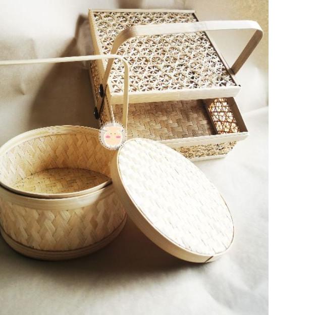 ❁ PACKAGING HAMPERS RAMADHANBambu / Rantang Bambu Bulat Anyaman Full / Keranjang Bambu ➻
