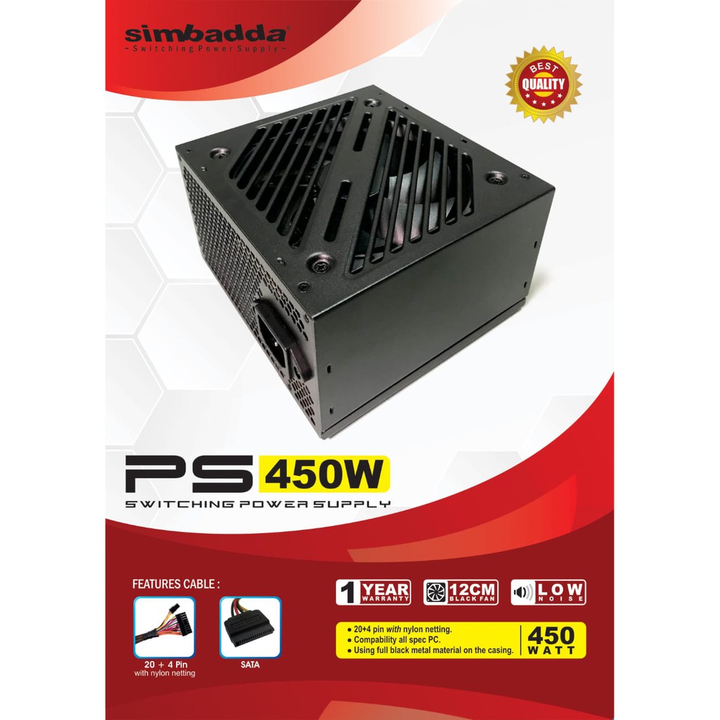 Power Supply Simbadda 450 watt PSU 450W 80 Plus