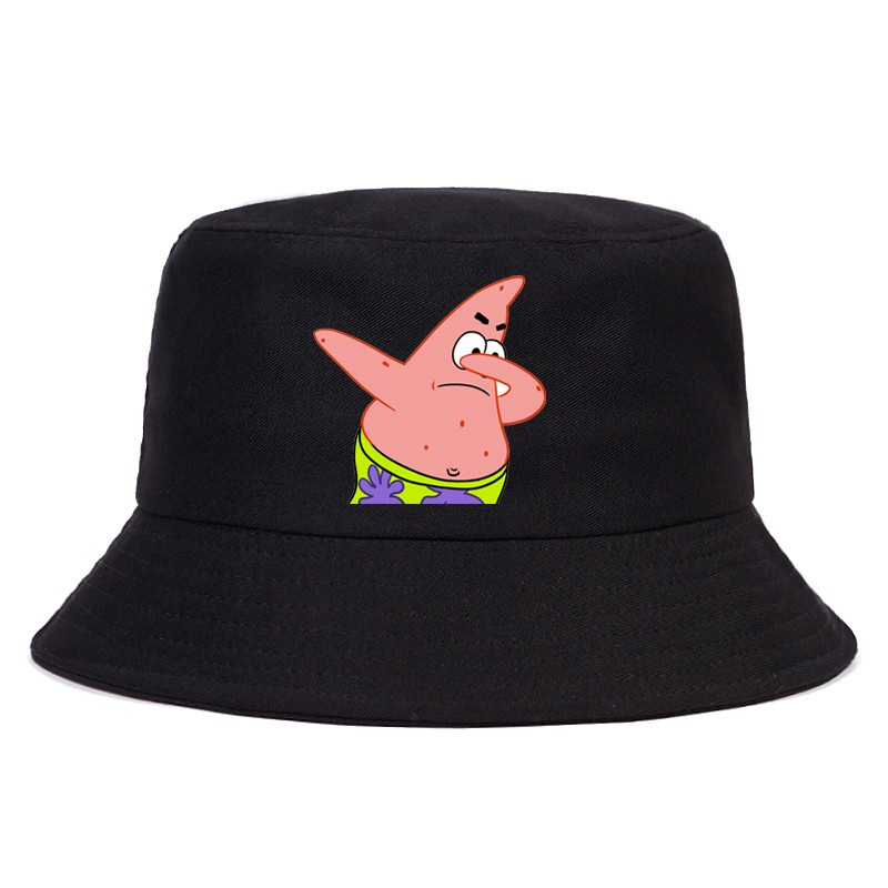 Topi Bucket Motif Print Anime Spongebob Squarepants Patrick Star Squidward Bahan Katun Untuk Unisex