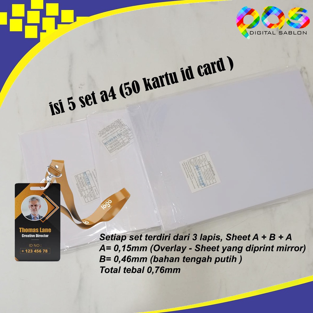 Kertas Pvc Bahan ID Card A4 isi 5 set (50 id Card) / Bahan PVC ID CARD
